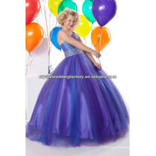 Free shipping one shoulder beaded appliqued ball gown blue flower girl pageant dress CWFaf5395